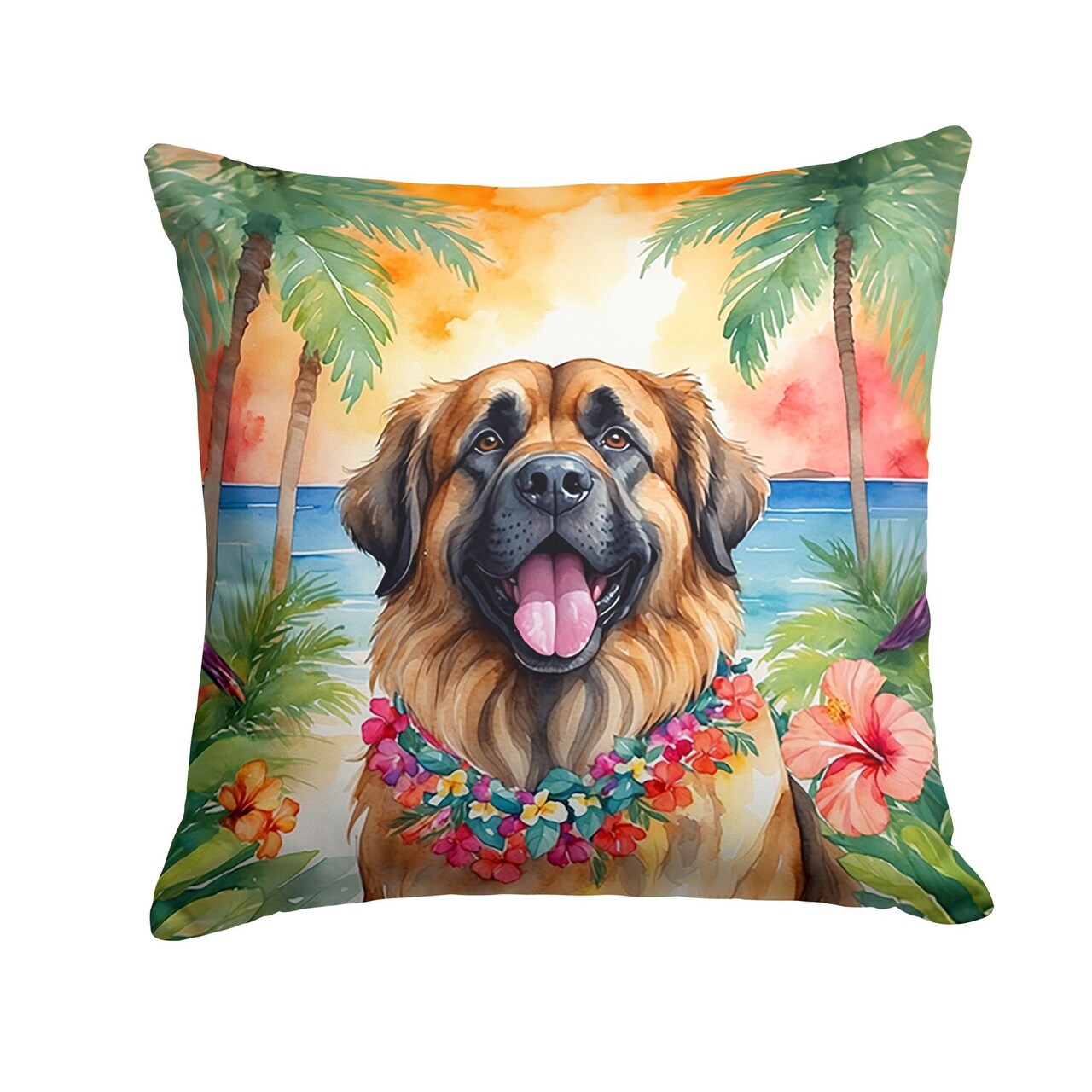 Edge Collections - 18" X 18" - Multicolor - Leonberger Luau Throw Pillow Machine - 1 Piece